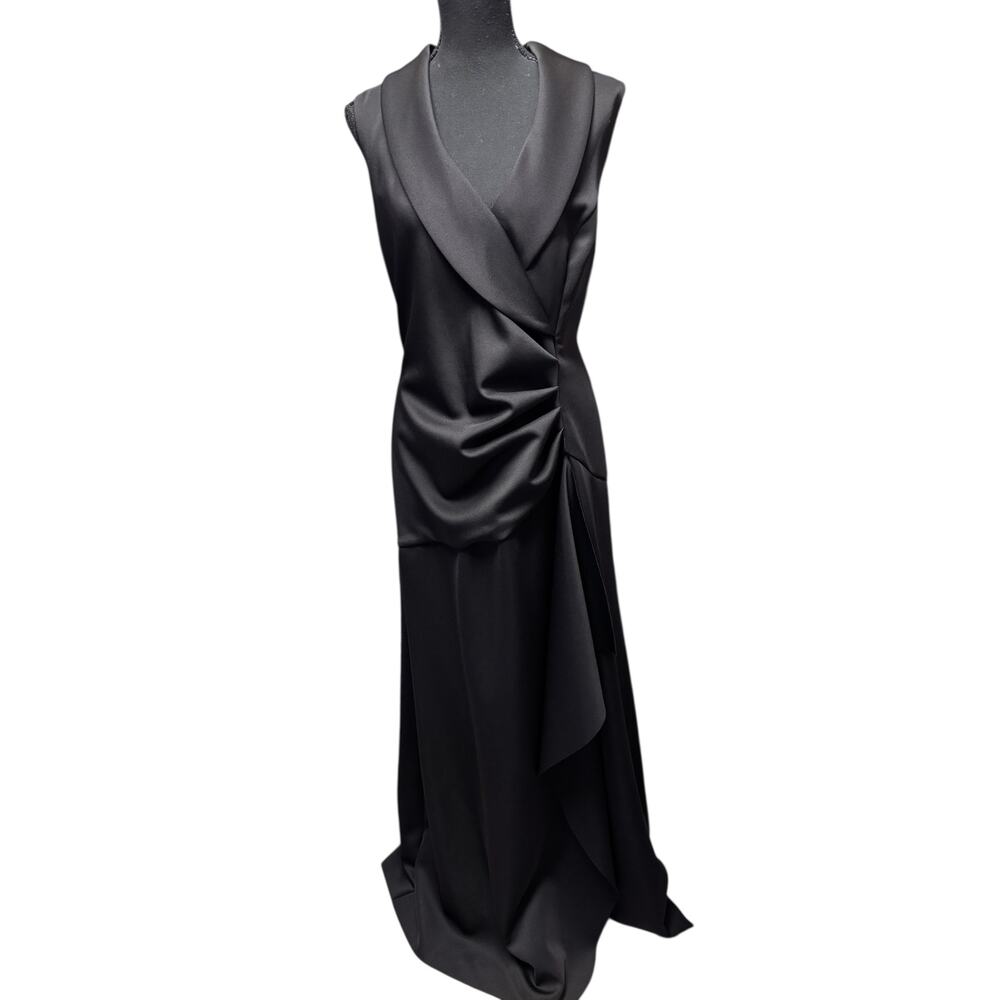 Xscape Black Draped Gown Sleeveless V-Neck Ruched Formal Dress Size 14W